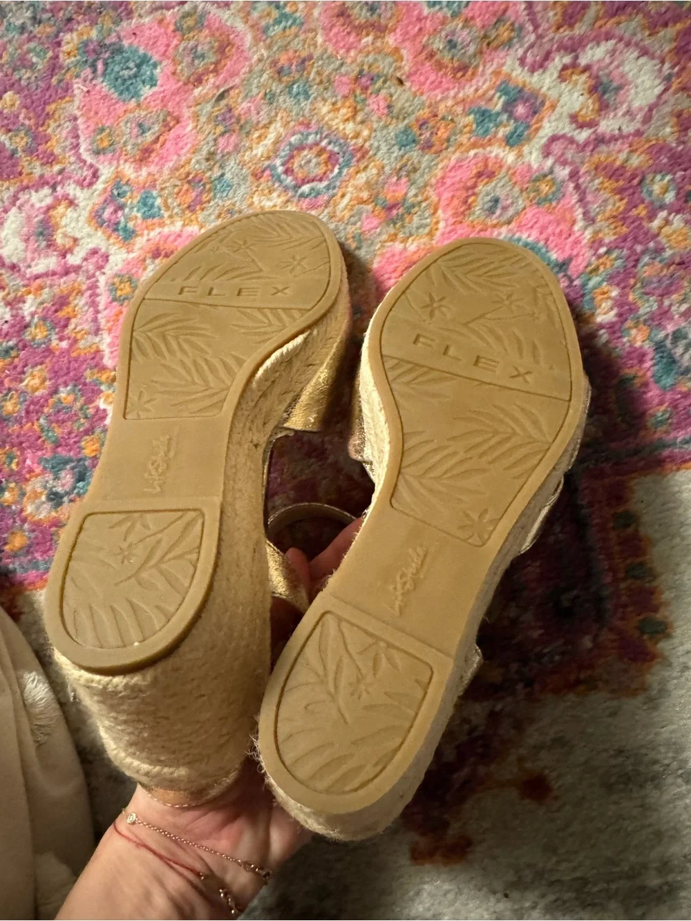 NWOT Life Stride Metallic Gold Bow Wedge Sandals